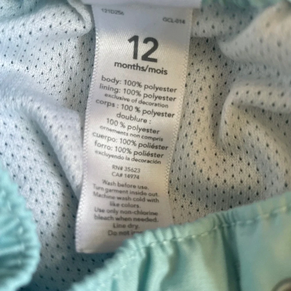 Carter's‎ Boys Swim Trunks 12M Light Blue Side Stripes Basic Summer Swimsuit